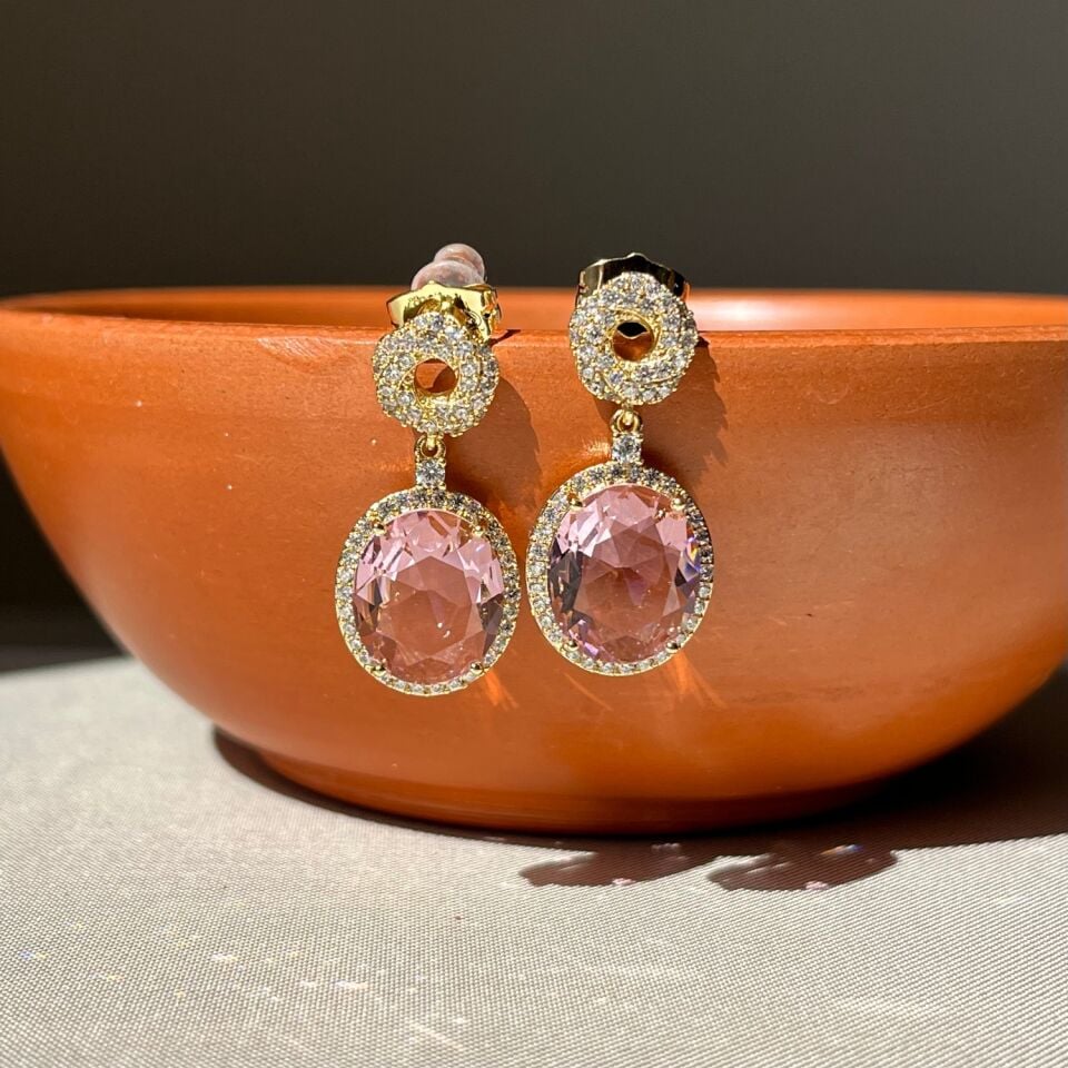 Pembe safir taş pırlanta montür xuping küpe