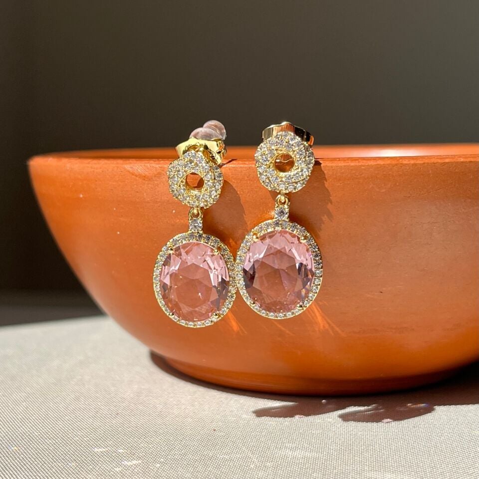 Pembe safir taş pırlanta montür xuping küpe
