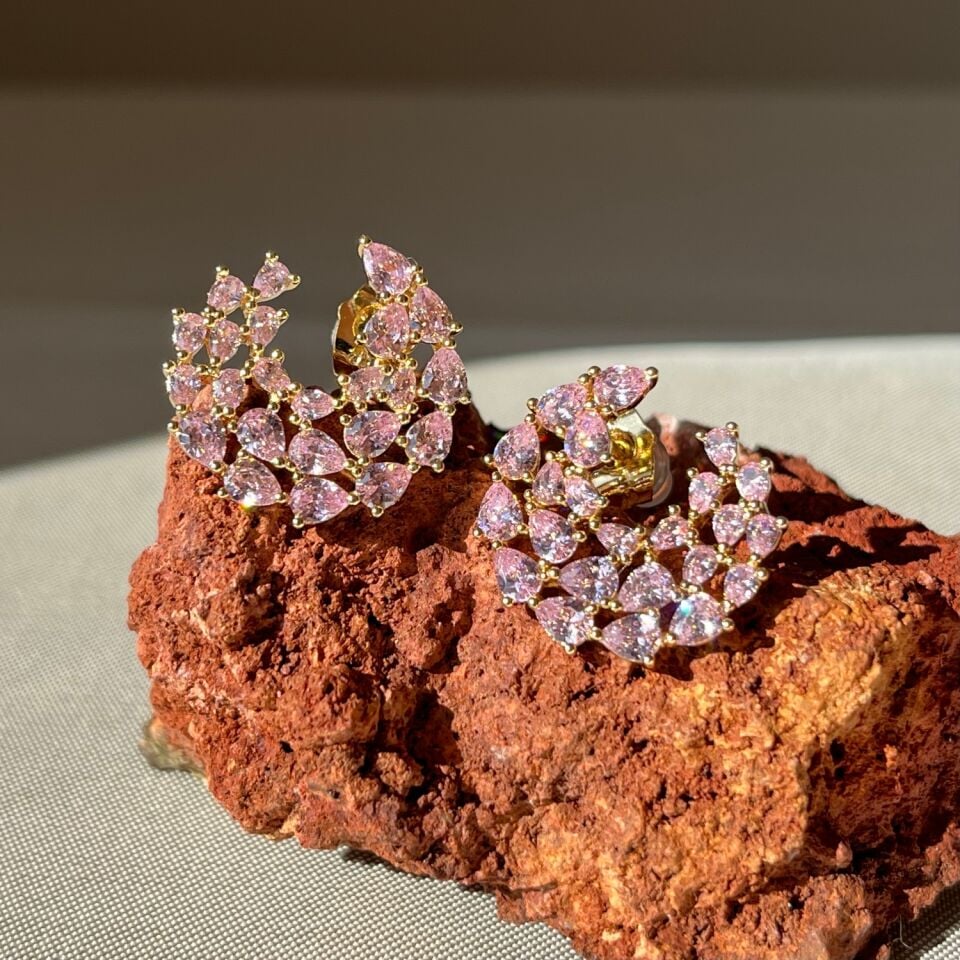 Pembe safir taş pırlanta işçiliği xuping küpe