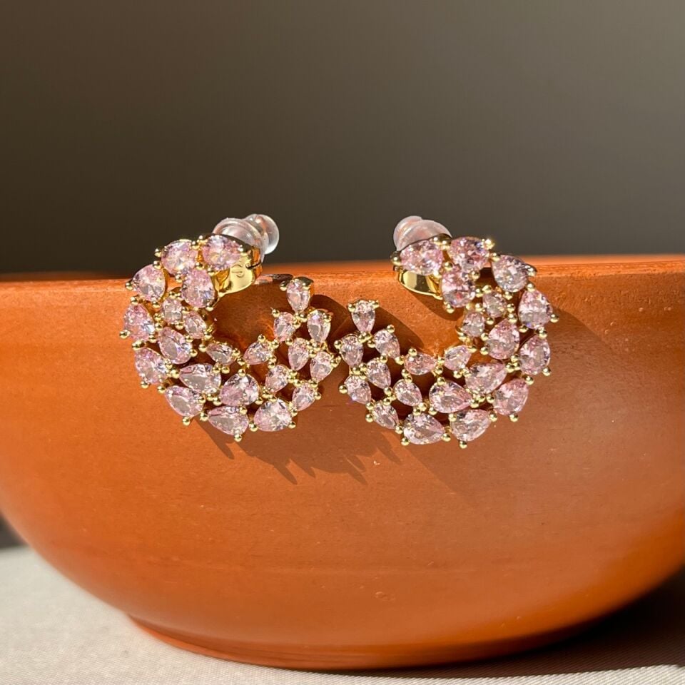 Pembe safir taş pırlanta işçiliği xuping küpe