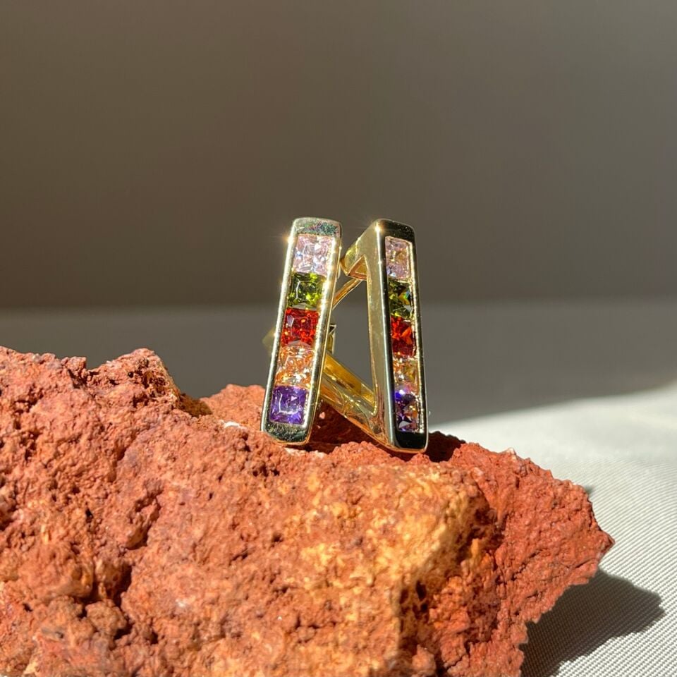 Baget pırlanta montür renkli taş xuping küpe