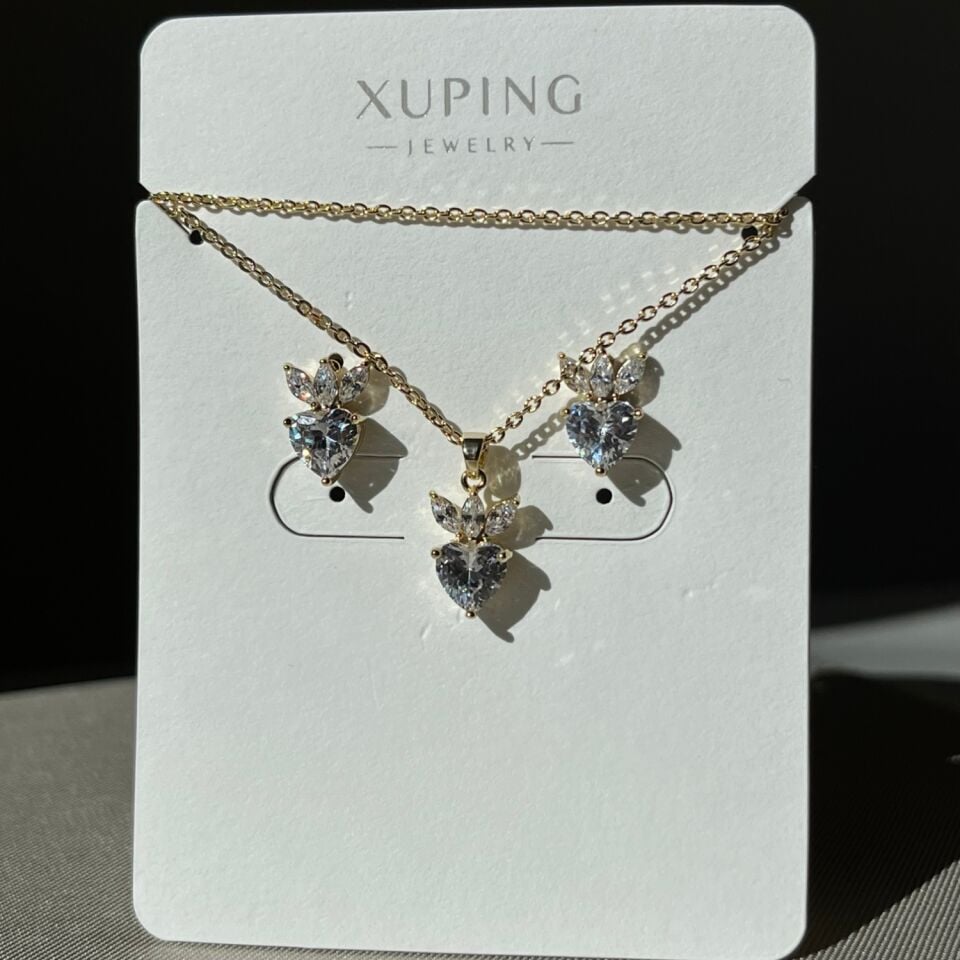 Kalp pırlanta montür xuping kolye küpe set