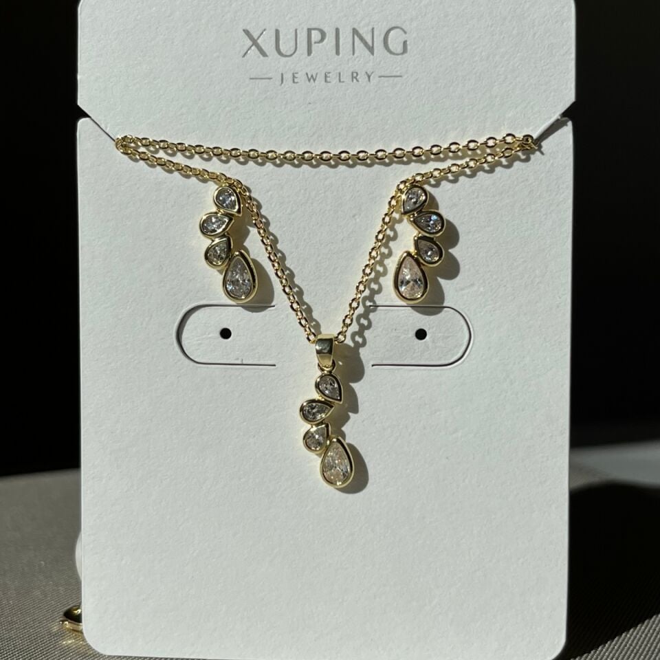 Damla pırlanta montür xuping kolye küpe set