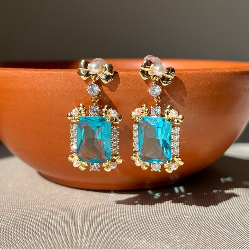 Aquamarine taş renk inci xuping küpe