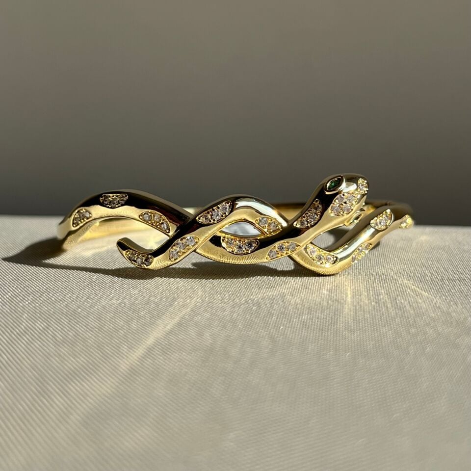 Zümrüt taş göz yılan figür vıp kelepçe