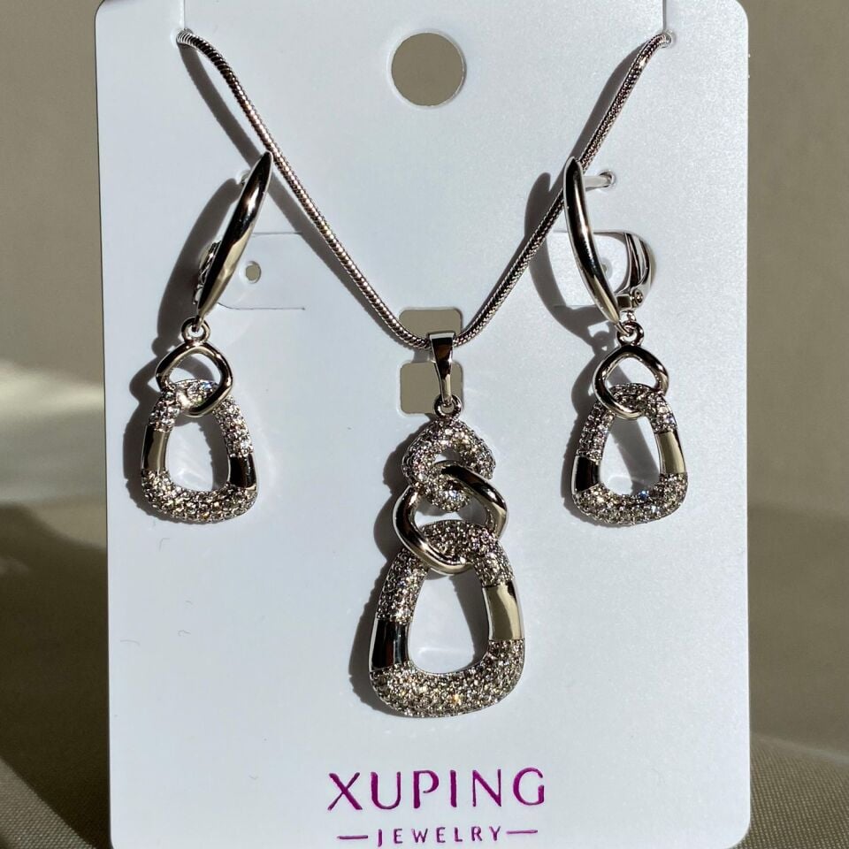 Pırlanta montür kolye küpe xuping set