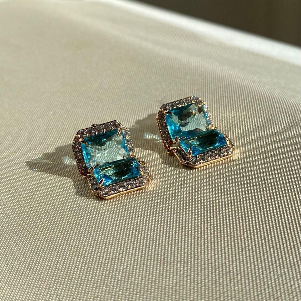 Aquamarine taş pırlanta montür xuping küpe