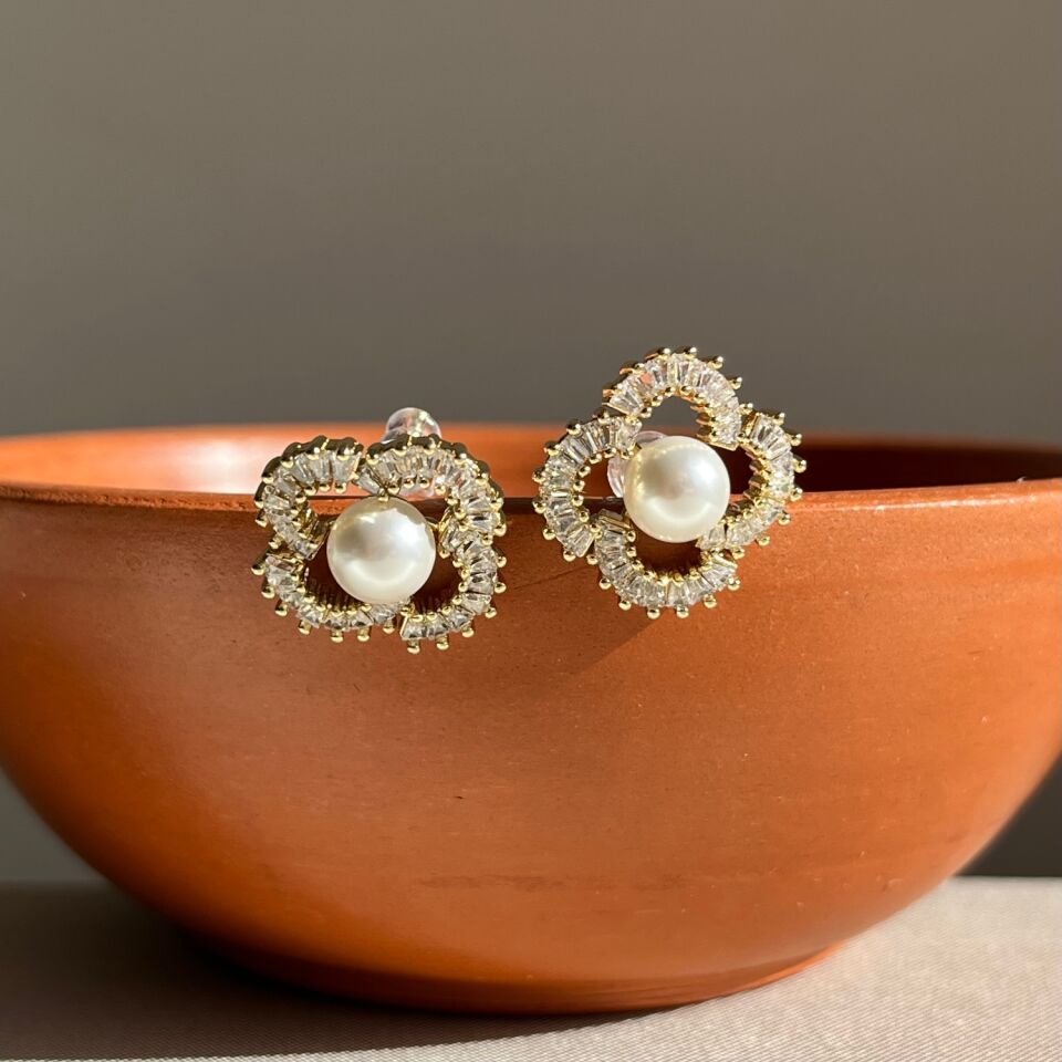 Baget pırlanta montür inci xuping küpe