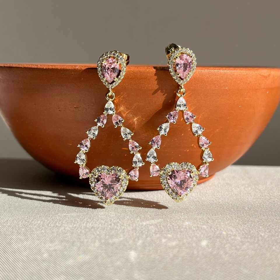 Pembe pırlanta işçiliği kalp xuping küpe