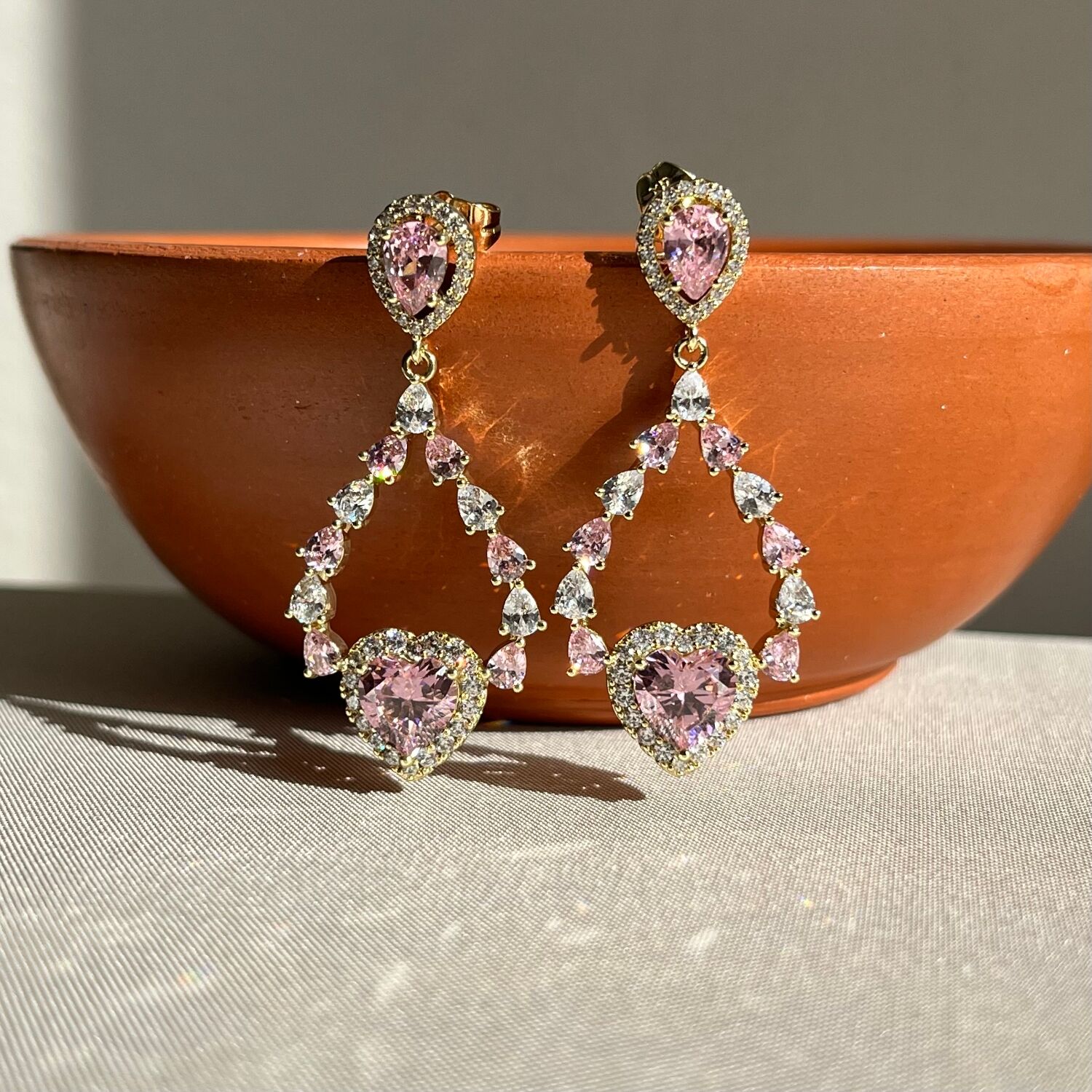 Pembe pırlanta işçiliği kalp xuping küpe