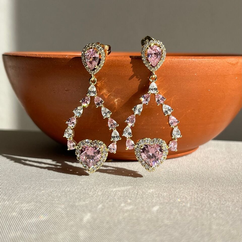 Pembe pırlanta işçiliği kalp xuping küpe