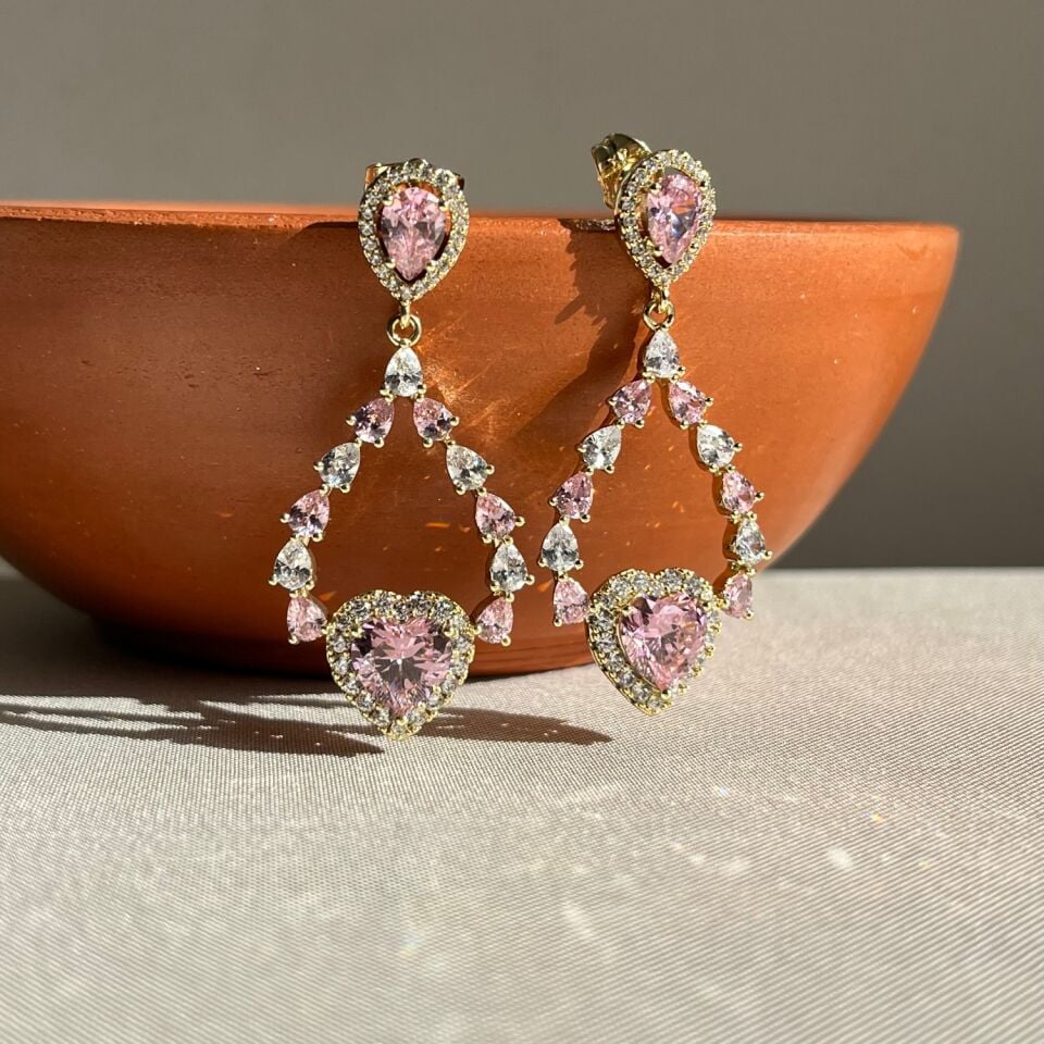 Pembe pırlanta işçiliği kalp xuping küpe