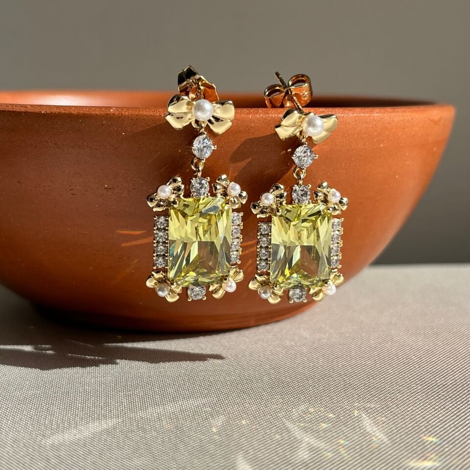 Peridot taş renk pırlanta işçiliği xuping küpe