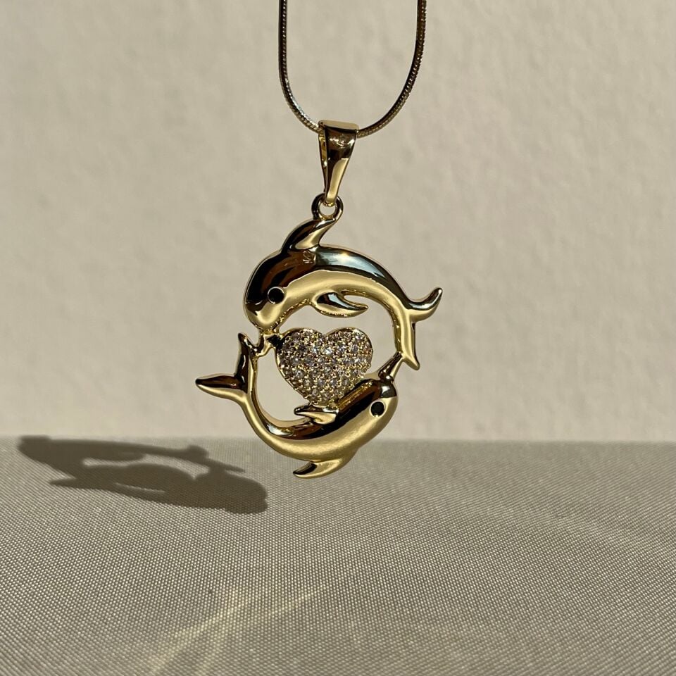 Pırlanta işçiliği ikiz yunus figür xuping kolye