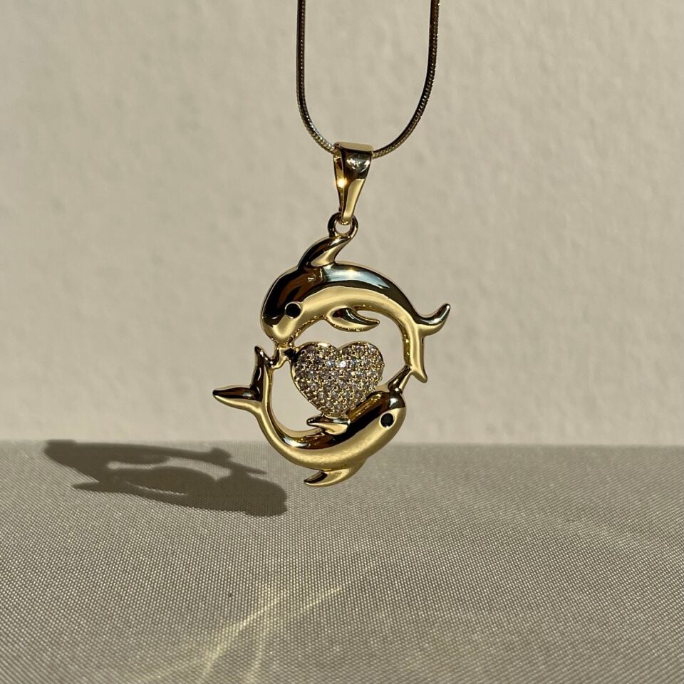 Pırlanta işçiliği ikiz yunus figür xuping kolye