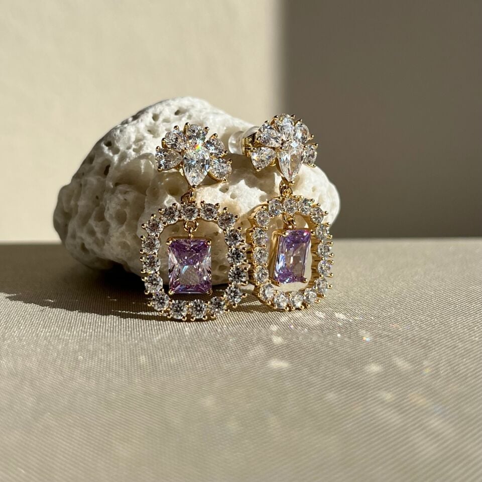 Ametist taş renk pırlanta montür xuping küpe