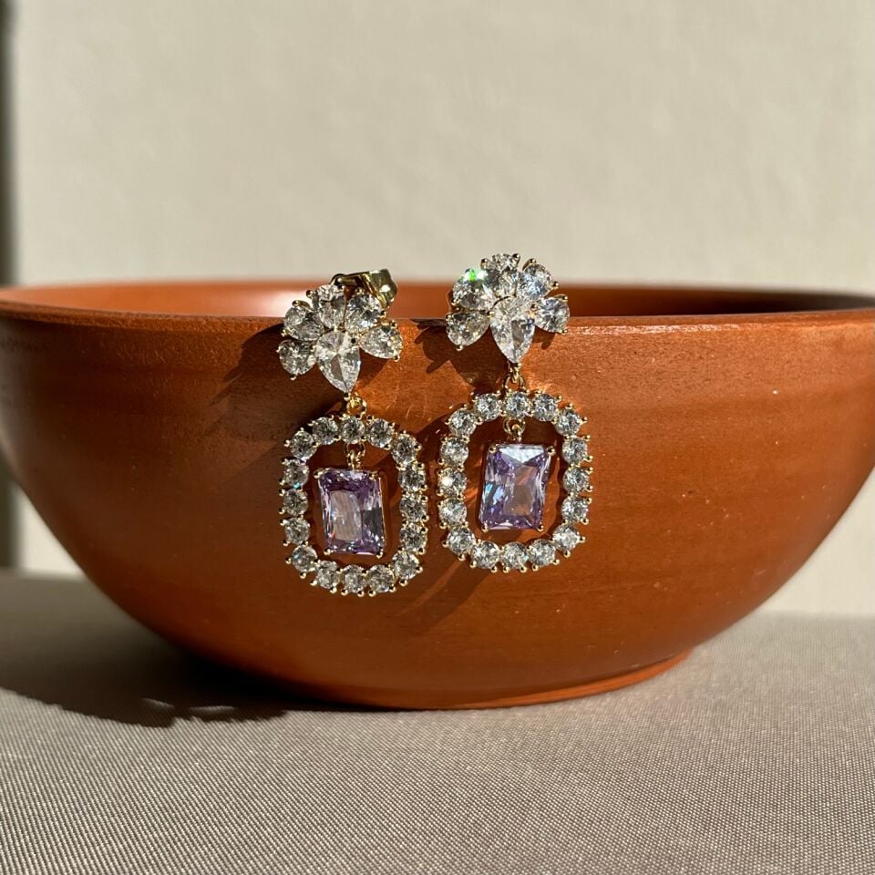 Ametist taş renk pırlanta montür xuping küpe