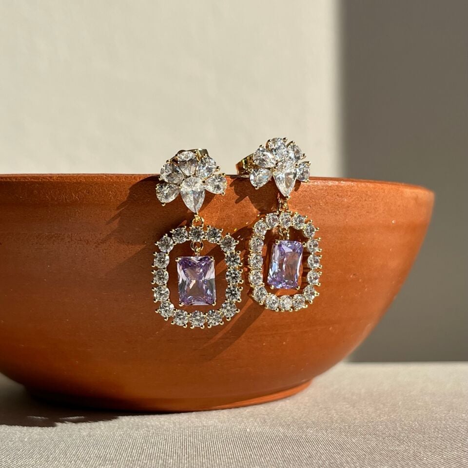 Ametist taş renk pırlanta montür xuping küpe