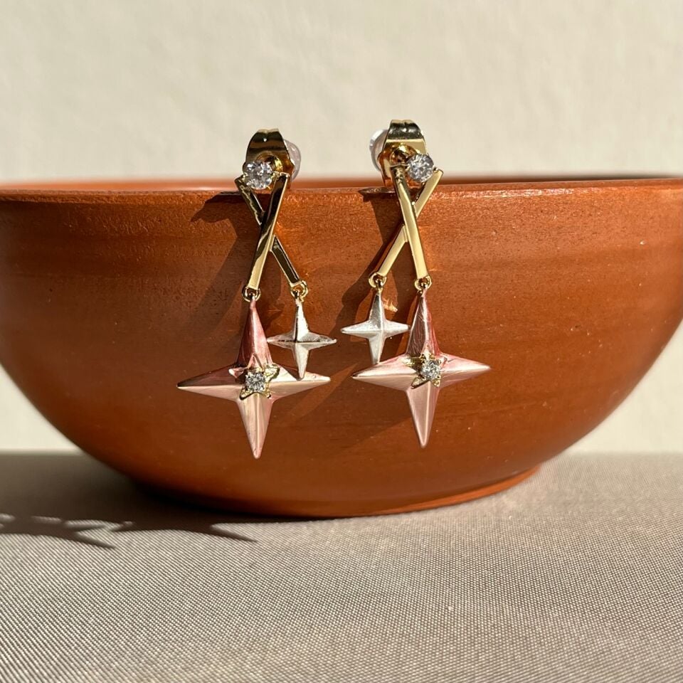 Pırlanta işçiliği mineli yıldız xuping küpe