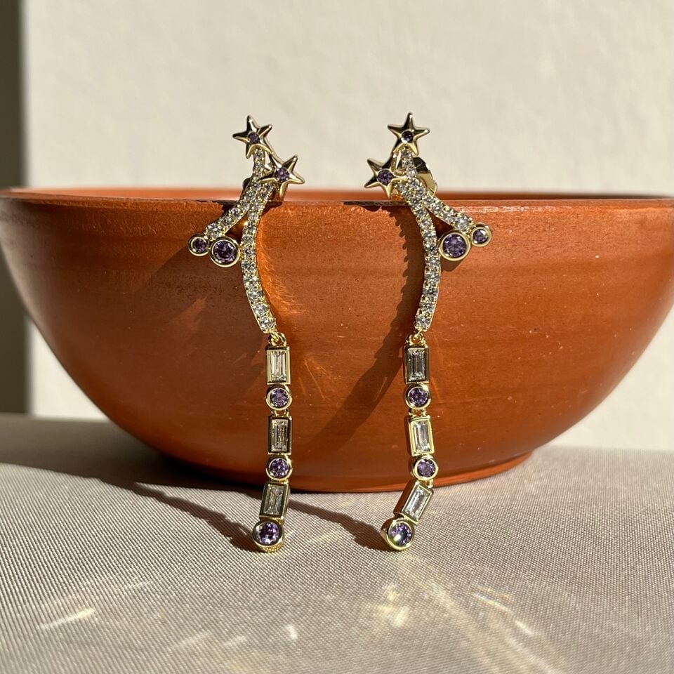 Ametist taş renk pırlanta montür xuping küpe