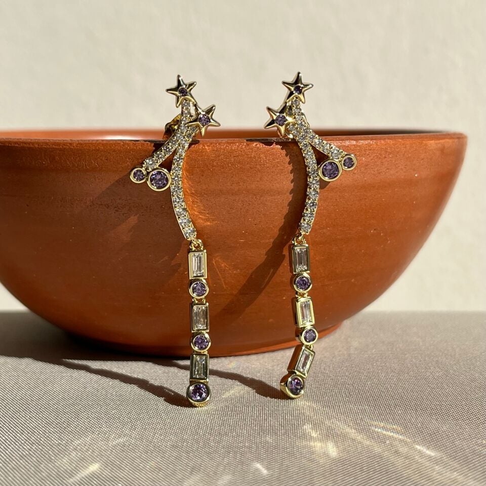 Ametist taş renk pırlanta montür xuping küpe