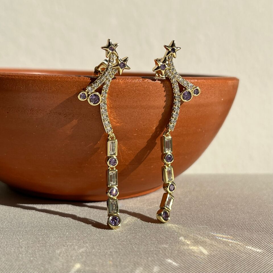 Ametist taş renk pırlanta montür xuping küpe